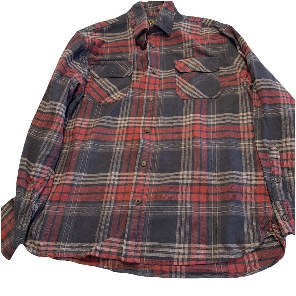 Jachs Flannel Shirt Mens L Red Black Plaid Heritage Grunge Skater MEAS IN PICS